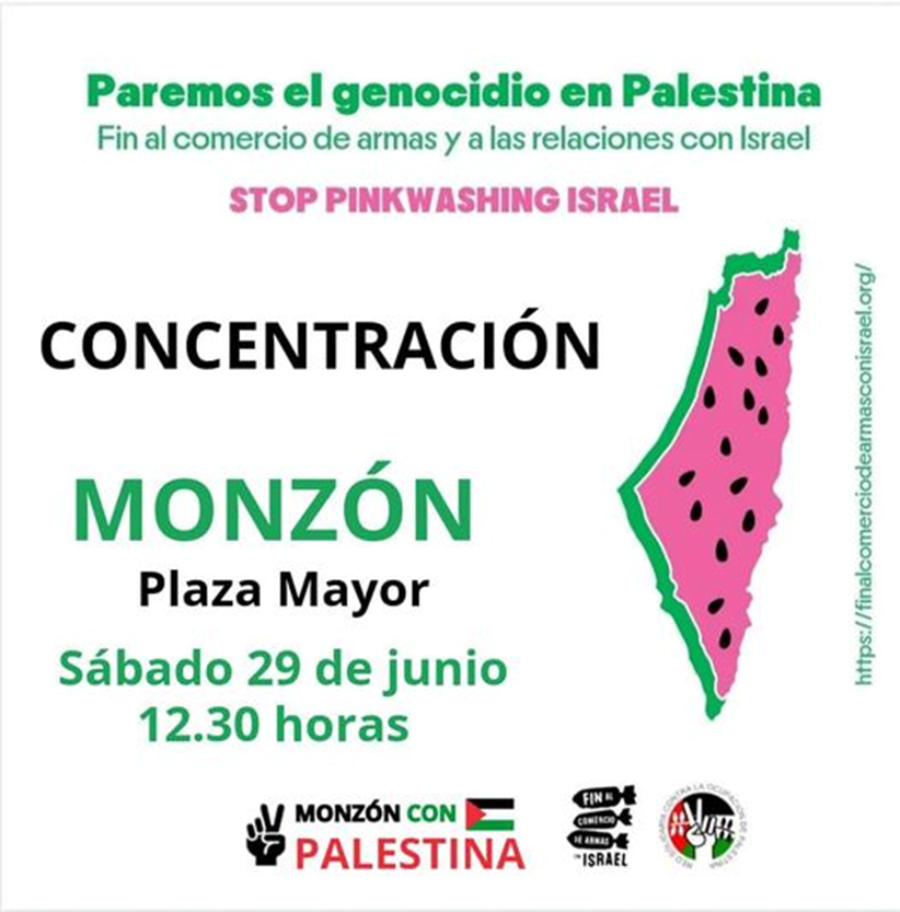 Mobilizacions en Monzón y Balbastro cuentra ro Pinkwashing sionista y exichindo ra ruptura de relacions con Israel