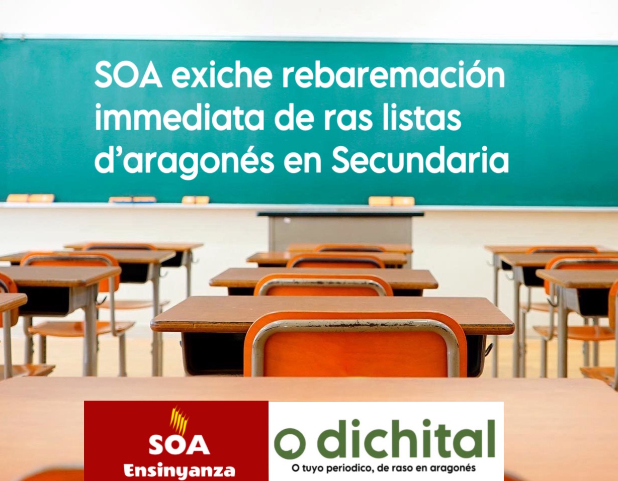 SOA exiche rebaremación immediata de ras listas d’aragonés en Secundaria
