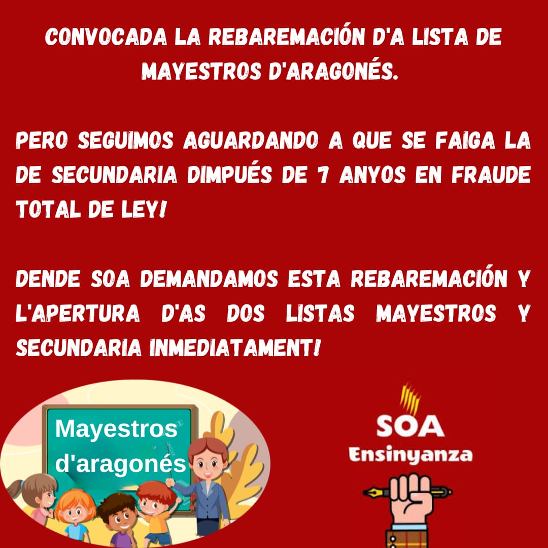 Convocata ra rebaremación de ra lista de mayestras y mayestros d’aragonés