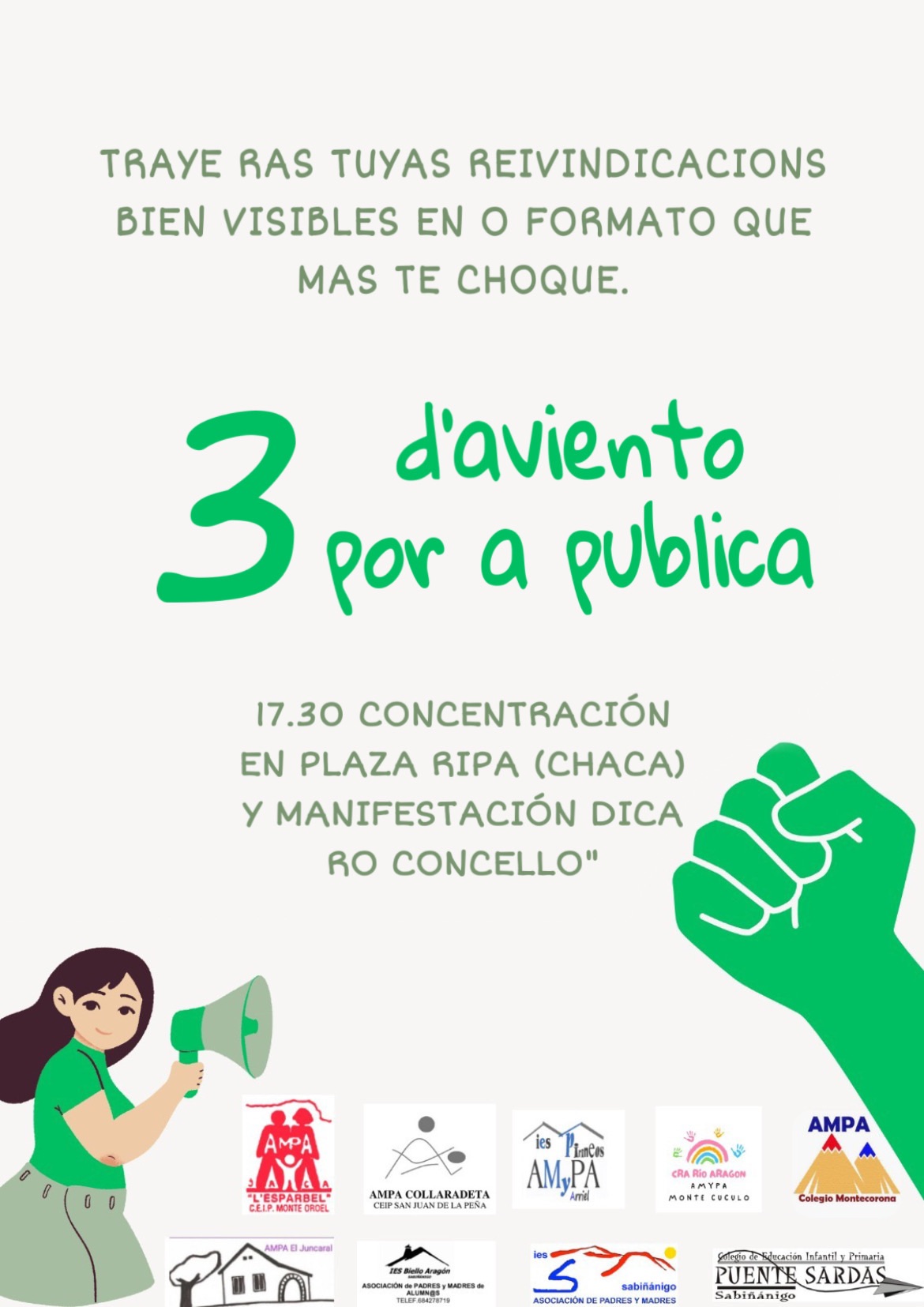 O 3 d’aviento ro Viello Aragón torna a salir ta ra carrera pa desfender a escuela publica